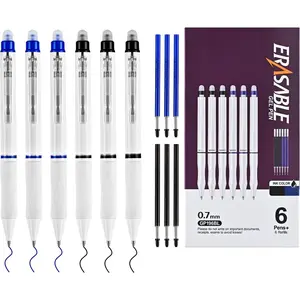 Erasable Gel Pens, 0.7mm Medium Point, 6 Count, Black and Blue Ink, Erasable Pens Clicker + 6 Counts Refills, Make Mistakes Disappear for Writing Planner Drawing and Crossword Puzzles