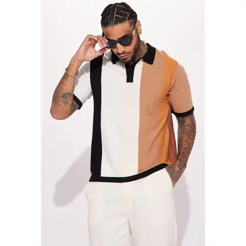 Levels Striped Short Sleeve Knit Polo - Brown/combo