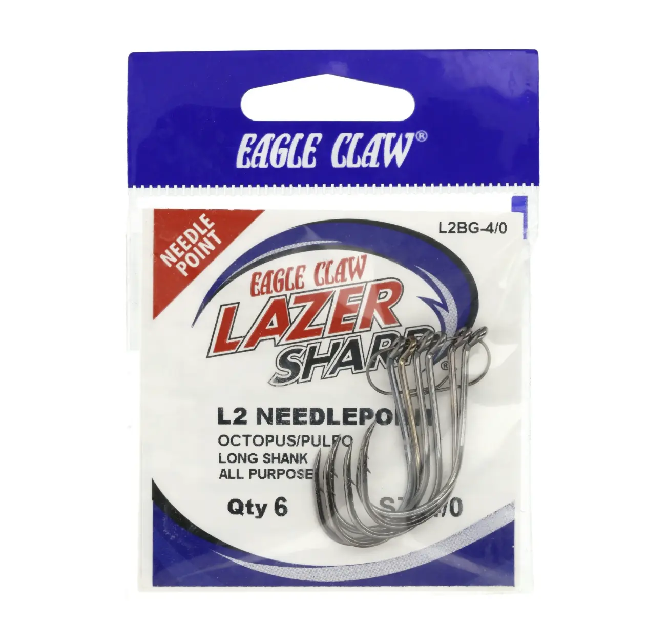 Eagle Claw L2BG-4/0 Fishing Hooks 4/0 Needle Point Lazer Sharp Octopus Pulpo Long Shank All Purpose Hooks for Enthusiasts