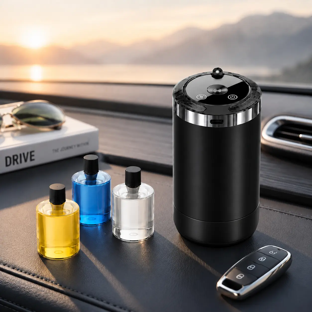Rechargeable Car Air Freshener Diffuser with Starry Sky Light, 5 Spray Modes, 3 Scents, LED Ambient Light, Car Essentials for Men Women