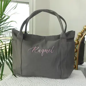 Embroidered Canvas Tote Bag: Large Personalized Teacher Work Bag, Duffle Bags, Daily Shopping Bag, Custom Nurse Totebag, Bridesmaid Handbag.