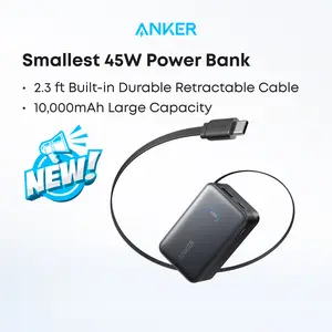 【Nano Power Bank】Anker, 10,000mAh Compact Power Bank with Retractable Cable and 45W Fast Charging, Travel-Ready and Pocket-Friendly, On-the-Go Charging for iPhone 17/16, iPad, Galaxy, Pixel, and More, Summerwins, FathersDayGift