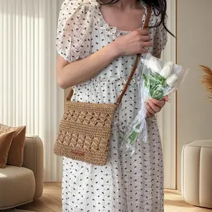 Women's Handmade Crochet Crossbody Bag with Adjustable Strap Wallet Set for Casual Outings