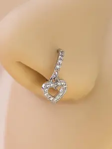 Unisex Rhinestone Decorated Heart Shaped Nose Ring, Elegant Stainless Steel Nose Ring for Women & Men, Body Jewelry for Party, Daily Clothing Decor for Girl