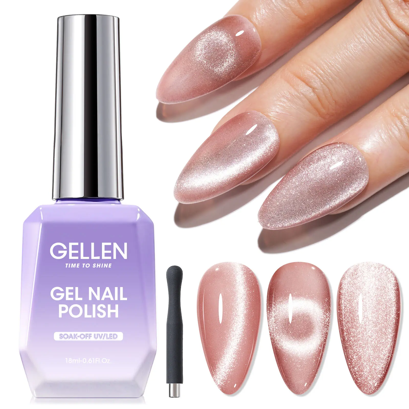 Gellen Cat Eye Gel Nail Polish, 18ml – Moonlight High Gloss Nude Gel Polish with Magnet Stick Acrylic Flawless Gentle Manicure Plant Shimmer Uv for Thanksgiving Christmas Singles’ Day Monday gift Salon