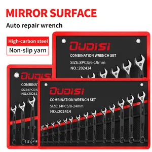 OUDISI Chromium-Vanadium Steel Roll-Up Fabric-Covered Combination Wrench Set - Multi-Purpose Open-End Fixed Wrenches with Storage Bag for Auto Repair, Household DIY Tool Kits, Chromium Steel