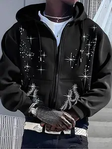 Unisex Hooded Fitted Sweatshirt with Unique Rhinestone Craftsmanship, Street Dance Fashion, Casual High-End Style for Outdoor Activities