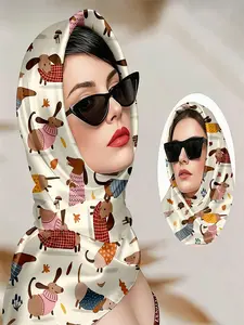A versatile scarf for hair, Cute Dachshund Pattern Scarf — Playful Headwrap for Pet Lovers’ Gatherings, Spring Festivals & Kawaii Style Events