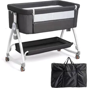 3-in-1 baby bassinet, bedside bassinet for babies, with comfortable mattress and wheels; 6 height settings, easy folding, portable bedside crib for newborns (black).