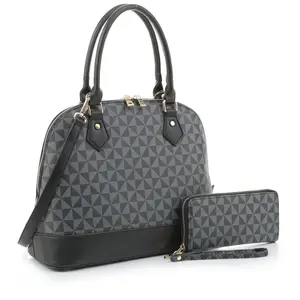 2-in-1 Geometric Monogrammed Dome Satchel Set