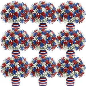 60-Piece Blue Artificial Starburst Bouquet, Patriotic American Independence Day Decor, Home Memorial Table Centerpiece