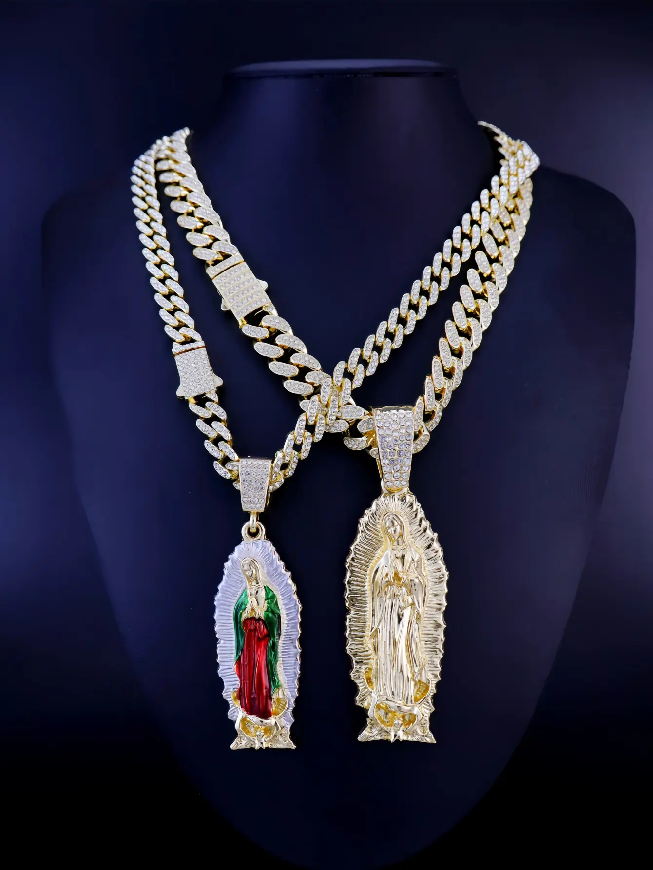 24in Gold-Plated Cuban Miami Link Chain with Detailed Enamel & Rhinestone Virgin Mary Medal, Women's Chain Jewelry Necklace, Gold-Plated Medal Necklace Gift for Fashion Accessory Lovers, Necklaces For Women, Gold-Plated Medal Necklaces Cadena Cubana