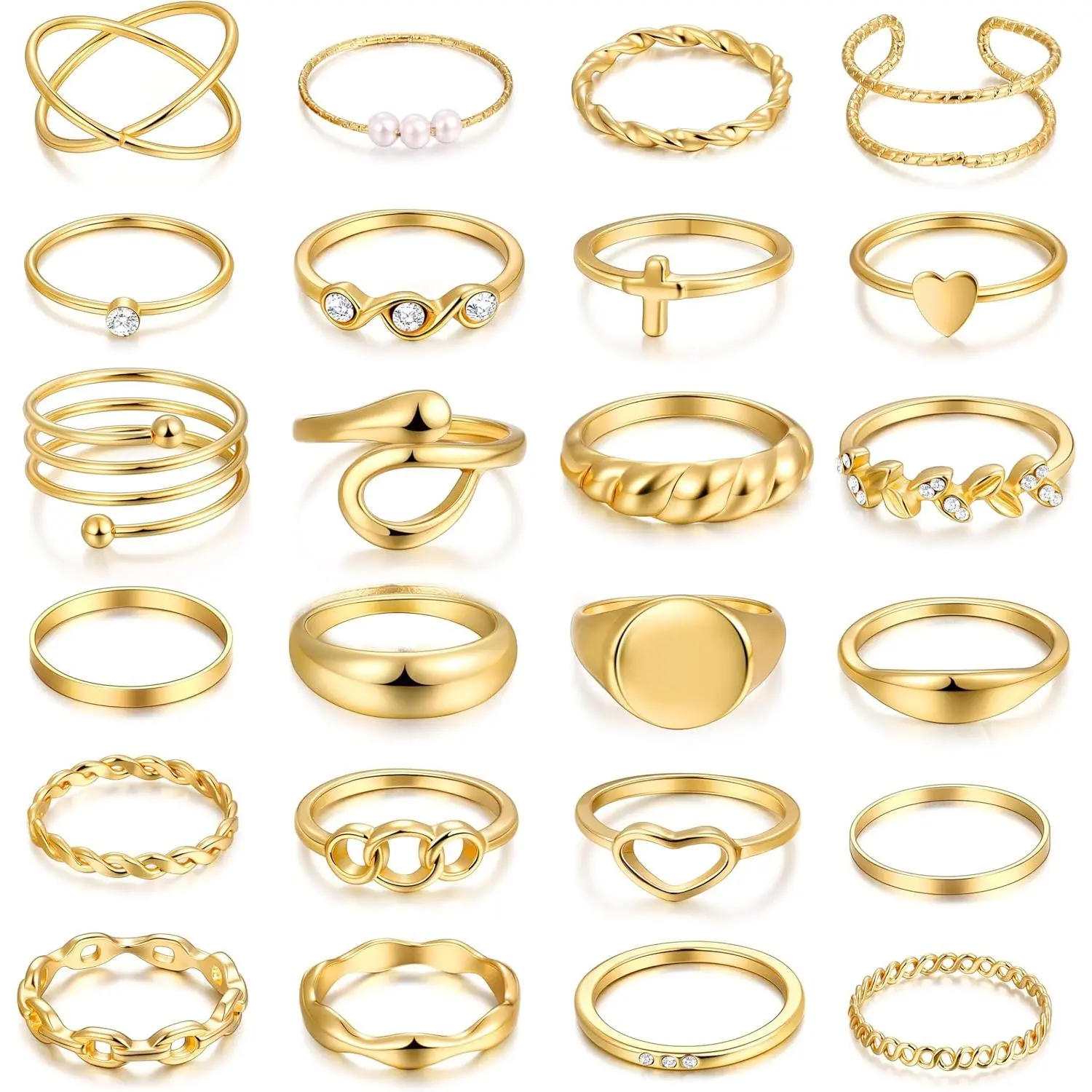 24-60 Pcs  Stackable Rings for Women, Knuckle Rings Chunky  Ring Set Dainty Stacking Cute Rings, Multiple Sizes Cute  Set