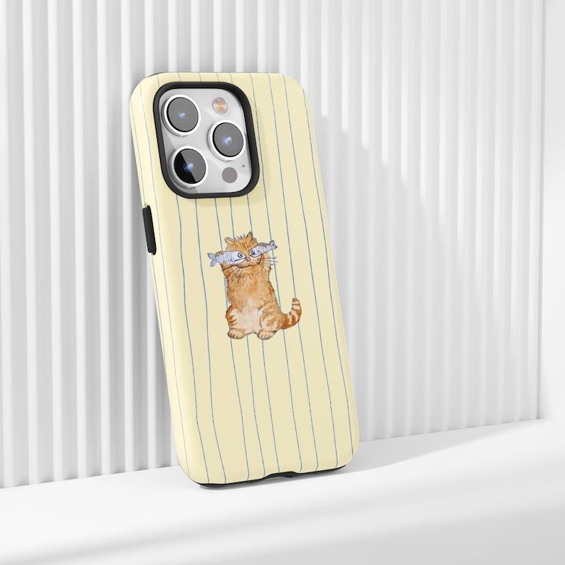 No Eyes, Only Fish! Funny Ginger Cat Phone Case - Quirky Doodle Art - Fits iPhone 17 Series - Unique Yellow Stripe Design