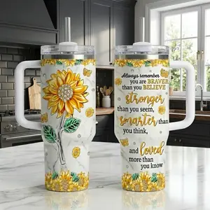 CUBICER Sunflower Tumbler 40 Oz With Lid Flower Stainless Steel Insulated Theme Coffee Travel Floral Mug Cup Drinking Glasses For Girls Mother Daughter Women On Holiday Birthday