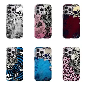 Dark Gothic Skull Tough Phone Case – MagSafe Compatible, Shockproof Anti-Drop, Glossy Scratch-Resistant Full Protection for iPhone, Trendy Protective Cover, Trendy Subculture Aesthetic Case for iPhone and Samsung, Bold Alternative Style Gift
