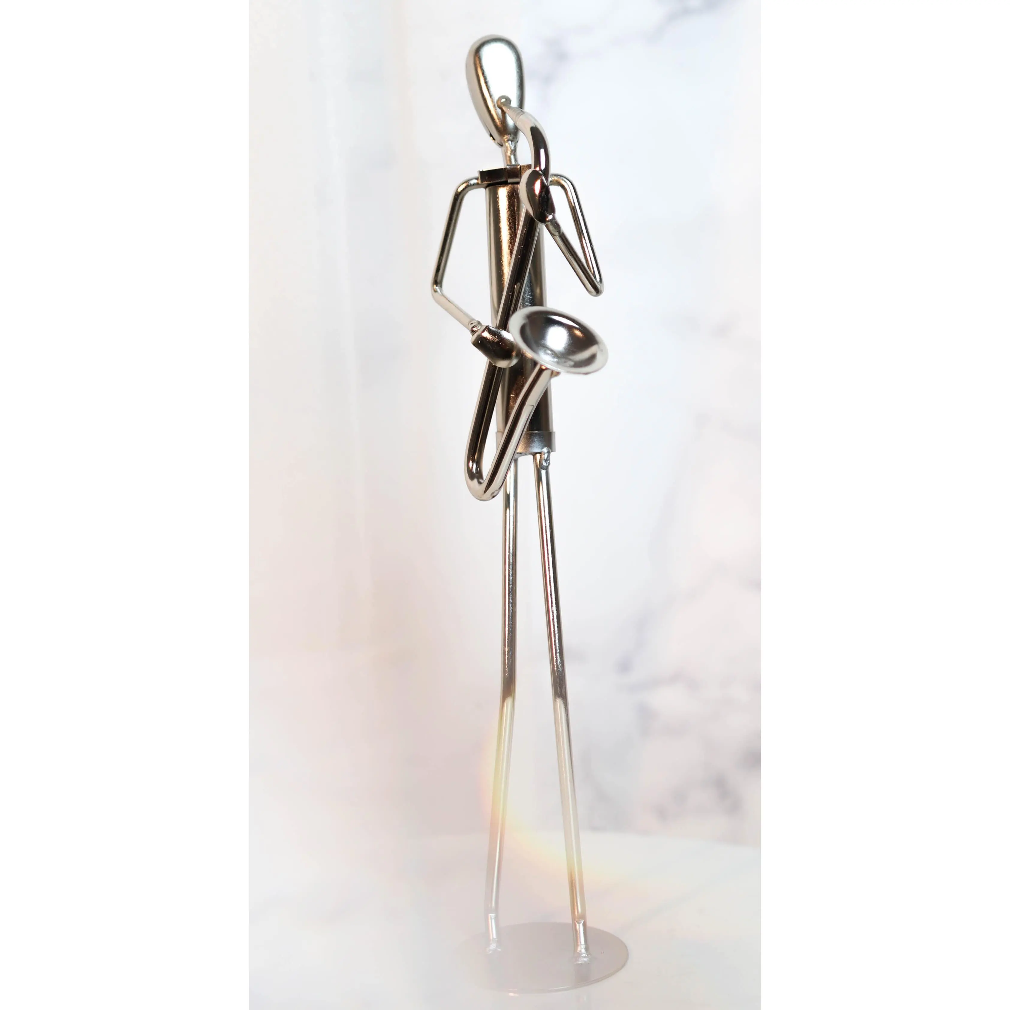 Handmade Recycled Steel Saxophone Player Musician Statue - Collectible Figurine, Home Decor Sculpture, Shelf Accent, Ideal Gift for Music Enthusiasts