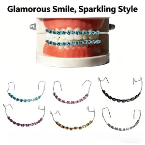 Colorful Fashion Fake Braces Decor, Temporary Cosplay Tooth Jewelry with Metal Wires & Ligature Ties, High Quality
