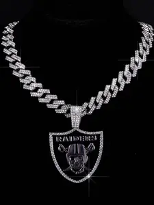Soccer Team Pendant Necklace, Hip-Hop Style, Full Diamonds, Cuban Chain, Boho Jewelry, All Seasons, Alloy Material
