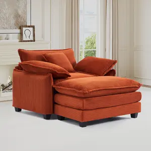 Oversized Chair with Ottoman, Modern Corduroy Sofa Bed, Single Sofa Chaise, Large Upholstered Sofa for Living Room, Bedroom