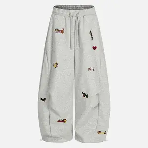 Aelfric Eden Embroidered Puppy High-Waist Baggy Wide-Leg Sweatpants with Pockets, Drawstring Elastic Waist, Casual Streetwear, Vintage Streetwear Joggers Aelfric Eden Embroidered Puppy High-Waist Baggy Wide-Leg Sweatpants with Pockets, Drawstring Elastic Waist, Casual Streetwear, Vintage Streetwear Joggers