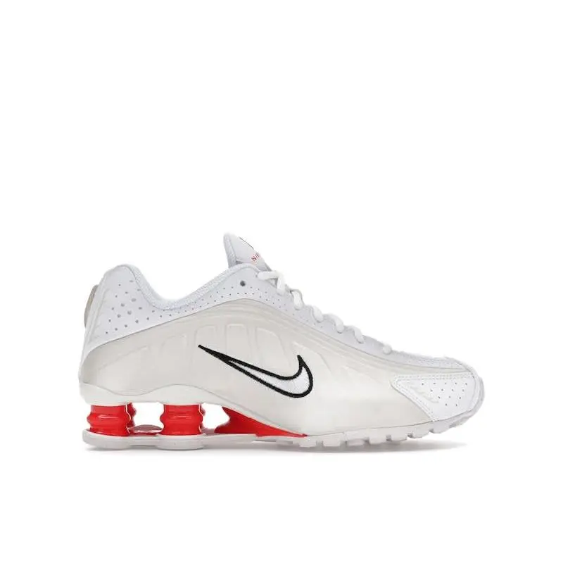 Nike Shox R4 White Phantom Picante Red (GS) Kids' Sneakers | Retro Running Shoes Featuring Iconic Nike Shox Cushioning Technology | Futuristic Design with Breathable Construction and Bold Color Accents | Stylish Performance-Inspired Footwear