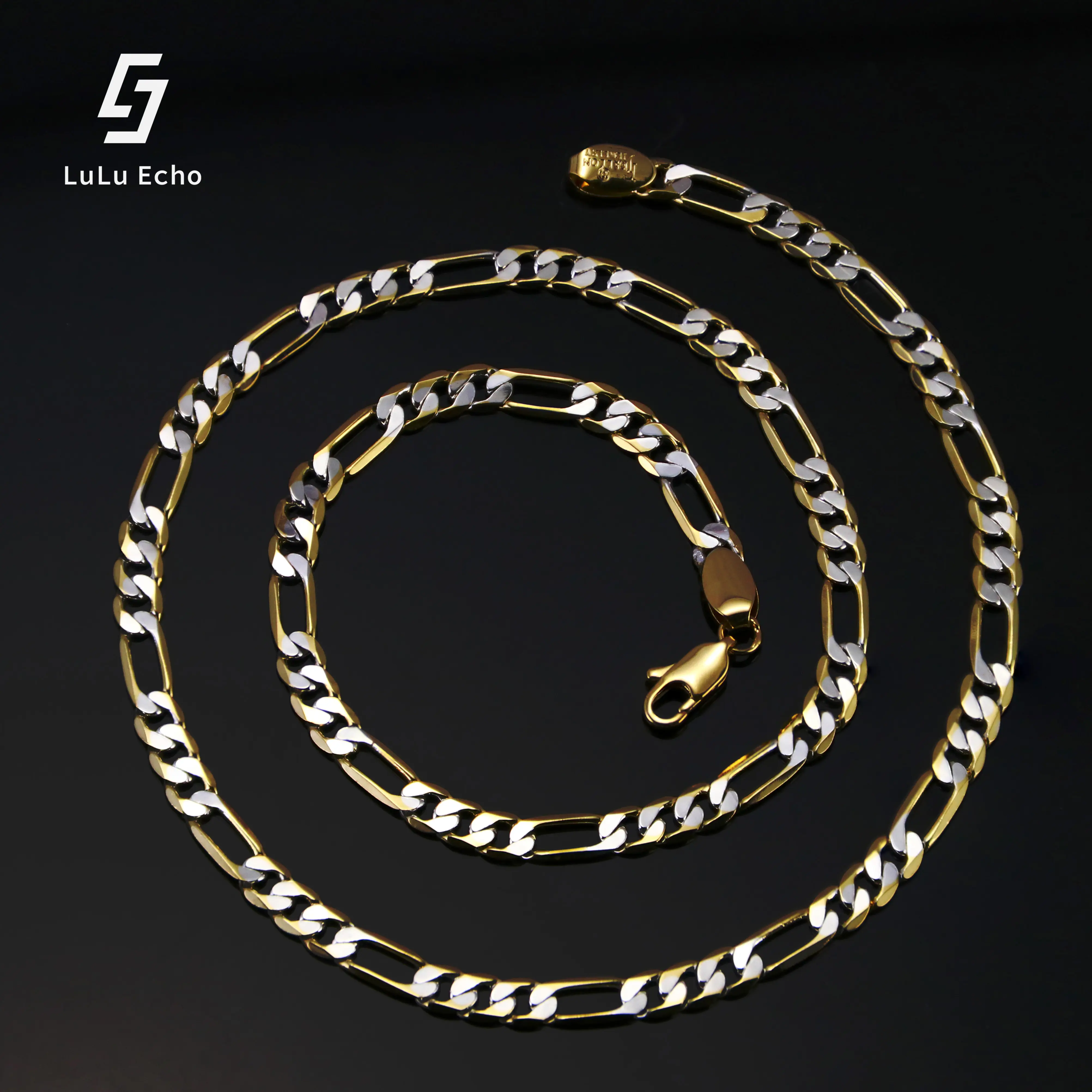 LuLuEcho 14K Gold-Plated Two-Tone Figaro Chain Necklace Summer Jewelry Neutral Accessories Men and Women Necklace Summer Layering Necklaces Craft Jewelry