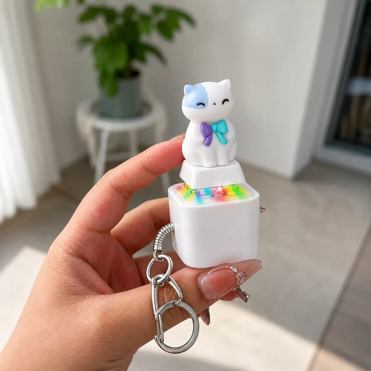 Cute Cat Meow!Button Keychain - Real Sound & LED Light, Funny Interactive Gift for Friends & Family