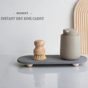 Silica Gel Mud Tray, Absorbent Kitchen & Bathroom Countertop Holder, Striped Design, Quick-Dry Toothbrush Rack Pad, 30.48x10.16 Cm