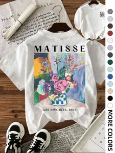 Unisex Vintage Floral Art Graphic Tee, Retro Abstract Botanical Print Oversized Crew Neck Shirt, Soft Breathable Cotton Casual Top, Artistic Aesthetic Streetwear for Art Enthusiasts, Daily Wear, Weekend Outings & Casual Stylish Everyday Outfits        Can