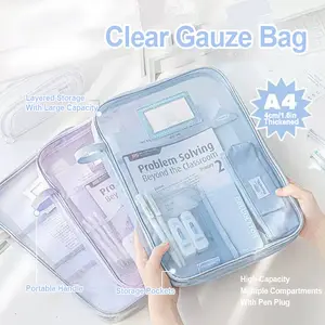 Large Capacity Zipper File Bag Test Paper Folder for Students, Handheld Exam Paper Organizer, Mesh Subject Pouch, 1pc Document Holder