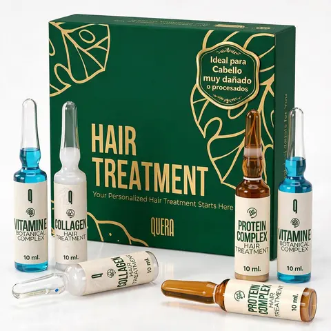 Quera Total Rescue Natural Nourishing Hair Repair Ampoule Kit - Intensive Repair Hydrating Treatment with Collagen, Protein Complex, Vitamin E (6 Ampoules) | Restores Shine, Improves Elasticity, Supports Post-Bleach Care for Damaged Dry Hair