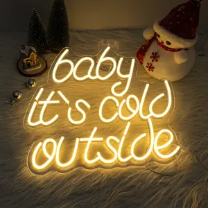 Baby It's Cold Outside Neon Light, Christmas Love Themed Neon Signs, Multicolor Glowing, Wall Mounted, for Party Decor Shop Window Holiday Atmosphere