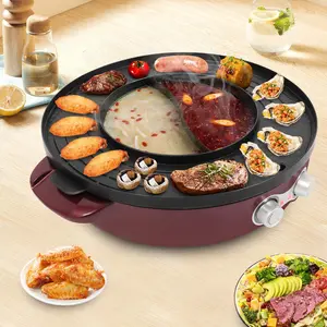 2 in 1 Hot Pot with Grill,Electric Smokeless Grill and Hot Pot BBQ Grill Soup Shabu Pot Household Electric Barbecue Plate Frying Cook Grill,2200W