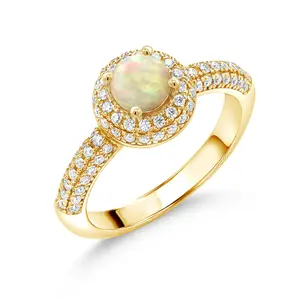 18K Yellow Gold Plated Silver Gemstone Birthstone and White Moissanite Halo Engagement Ring For Women | Round 5MM | Wedding Anniversary Promise Ring | Available In Size 5, 6, 7, 8, 9