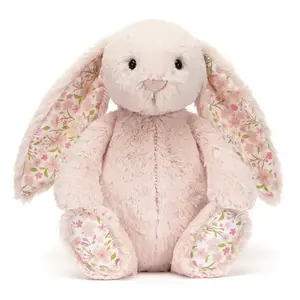 White & Pink Bunny Rabbit with Floral Ears | Cute Creative Soothing Plush Toy | Adorable Bonnie Bunny Stuffed Animal | Perfect Easter Gift for Kids & Babies