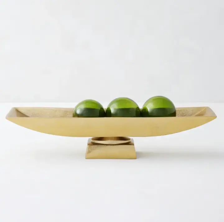 Z Gallerie Collins Aluminium Rectangular Artisan Bowl - Gold-Rim Kitchen Tableware Accessory with Refined Pedestal Base, Exclusive Design Home Decor Item for Kitchen Decor, 23.5"w x 5"d x 5"h Apartment Accent, Home Decor Items, Artisan Bowls