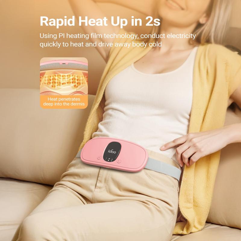 IDOO Portable Cordless Heating Pad, Valentines Day Gift, Triple Vibrating Waist & Abdominal Massager for Cramps Relief, 5S Fast Heating, Perfect Gift for Women, Period Cramp Solution, Endometriosis Pain Relief