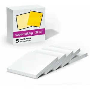 Super Sticky Notes, 5 Sticky Note Pads, 3 x 3 in., School Supplies, Office Products, Sticky Notes for Vertical Surfaces, Monitors, Walls and Windows, First Snow White