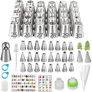 166 pcs russian piping tips set with 30 numbered russian tips24 numbered icing tipspattern chart1 ball tip2 leaf tips100 pastry bags3 couplers for cake decorating