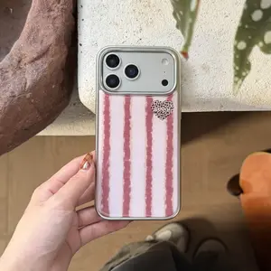 Fluffy Striped Leopard Heart Phone Case for Apple, Fits iPhone 17 Pro Max, 16 Pro Max, 15 Pro Max, 14 Pro, 13 Pro, Fashionable Women's Case