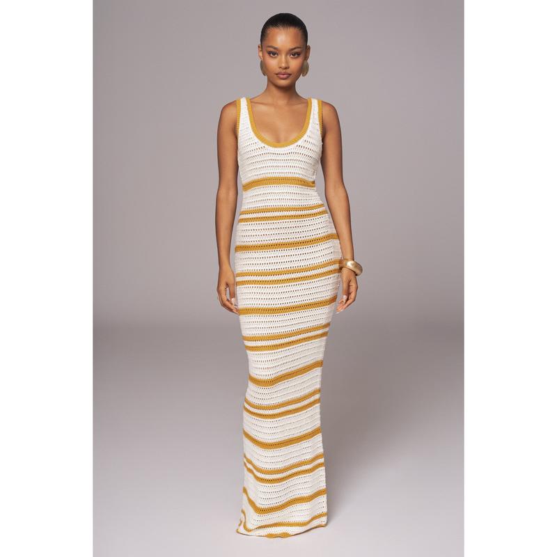 Ivory/Yellow Destiny Knit Maxi Dress