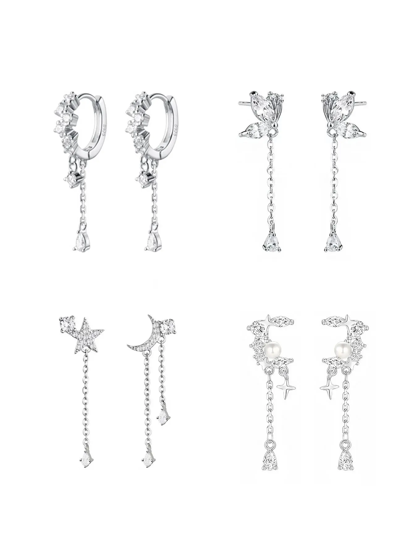 S925 pure silver exquisite light luxury butterfly, star, moon tassel earrings for women's jewelry, anti allergic, Hypoallergenic Earrings, very suitable for anniversaries, engagements, birthdays and dressing gifts, High Quality Earrings, Good Earrings
