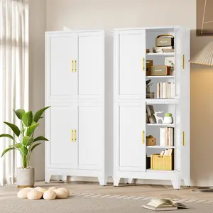 Geitin Metal Storage Pantry Cabinet 75" H with Leveling Foot, 4 Doors and Adjustable Shelves for Living Room, Kitchen and Dinning Room cabinets
