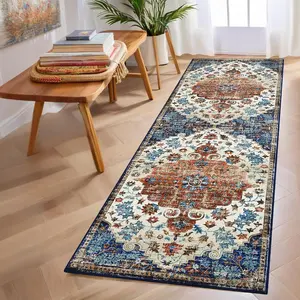 GARVEE Washable Runner Rug 2x6 Non-Slip Hallway Soft Runner, Indoor Vintage Distressed Kitchen Mat, Medallion Oriental Floral Printed Accent Rug for Doorway Bedside Entrywray, Orange