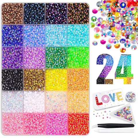 Bedazzling Gem Kit - 30000 Pcs 24-Color Flatback Mixed Resin Rhinestones for Nail Art, Apparel, DIY Crafts, Includes Wax Pen, Tweezers, Gemstones, Versatile Gems, Nail Art Ready, Enhances Your Projects, Giftable