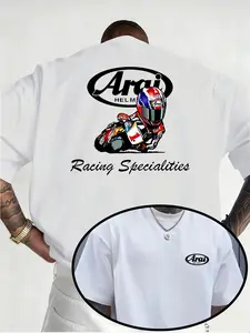 Men's Casual Short Sleeve Round Neck T-Shirt, Graphic Print Front and Back, Knit Fabric, Comfortable for Leisure and Home Wear