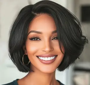 Short Black Yaki Straight  Wig Short Hairstyles Wigs With Bangs Women Synthetic Wigsfor Women $hort Hair Wigs forHalloween, Christmas Party, MusicFestival straight bob synthetic wig