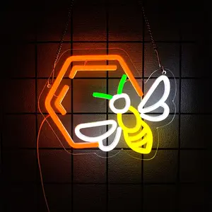 Honeycomb Neon Sign Bee Led Neon Light Honey Bee Led Night Light up for Bedroom Bee Lover Gifts Wall Decor Art Gift for Beekeepers USB Powered Easy Hanging
