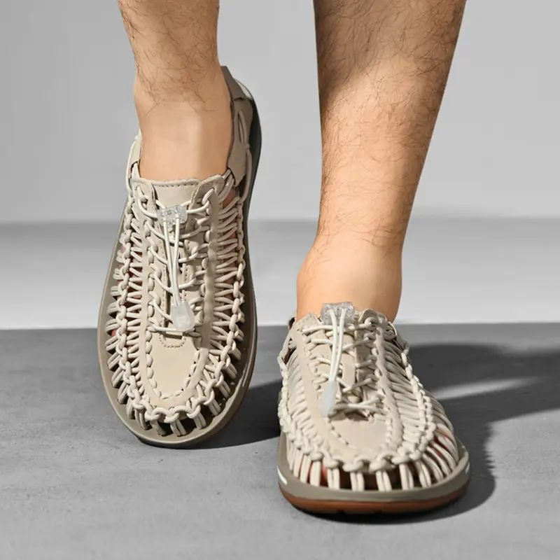 Men's Handwoven Rope Mesh Sports Casual Lightweight Breathable Sandals, Comfortable and Lightweight Fisherman Shoes, Ideal for Outdoor Activities and Summer Wear